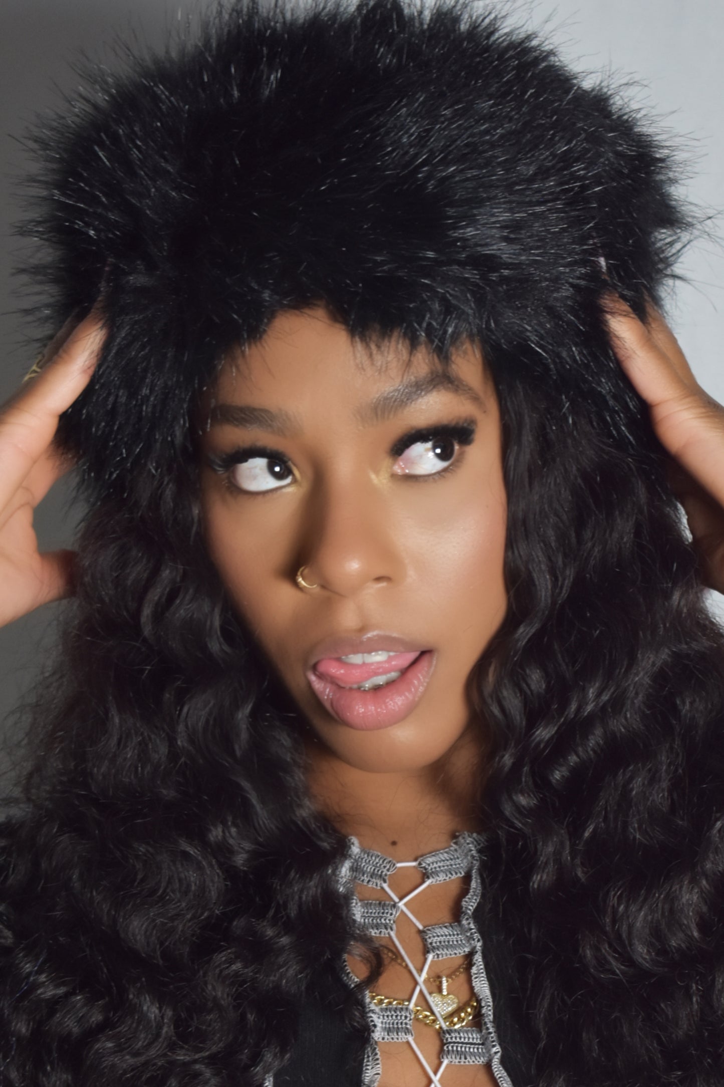 Frostbite jumbo faux fur headband in soft plush material, luxury Y2K style, black