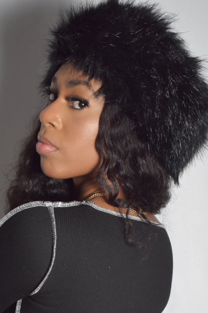 Frostbite jumbo faux fur headband in soft plush material, luxury Y2K style, black