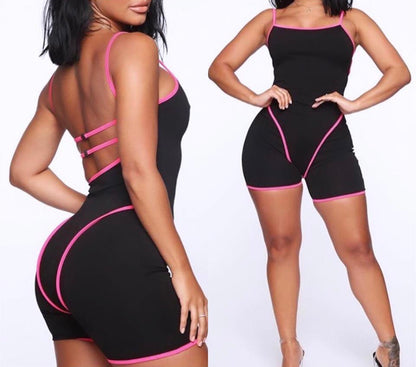 "Outta This World" Romper - Black & Neon Pink